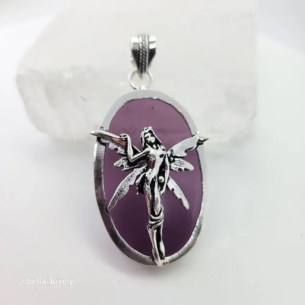 Cottagecore Amethyst Handmade Fairy Pendant Jewelry Gift 2.5" - Picture 3 of 7
